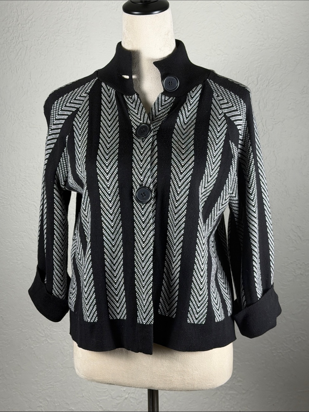Ralph Lauren Silk and Cashmere Chevron-Stripe Button-Front Cardigan size M